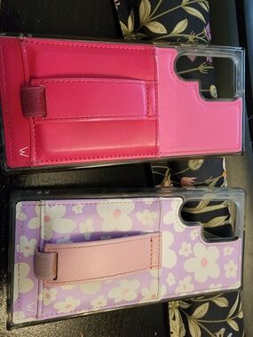 Pink & Lavender Floral Walli Phone Case Card Pocket/Hand Strap  Galaxy S22 Ultra